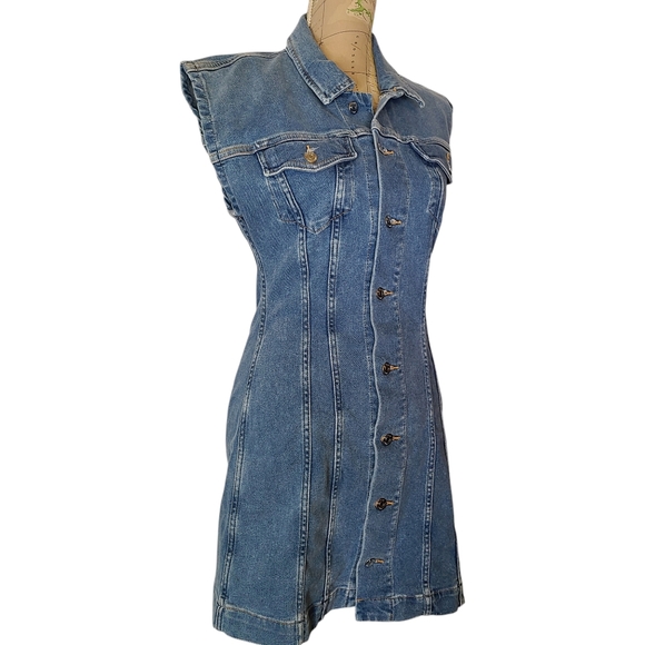 ETICA X Anthro Size Medium Gabriela Seamed Coba Blue Denim Fitted Mini Dress NWT - Picture 4 of 13